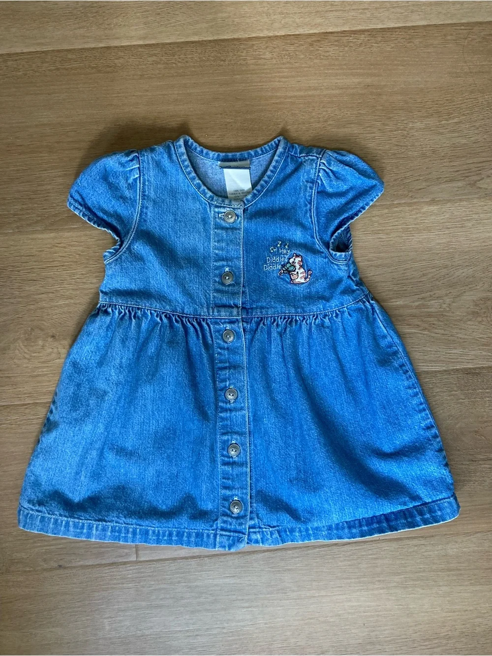 Carter's Vintage Blue Denim Button-Front Dress with Embroidered Cat
